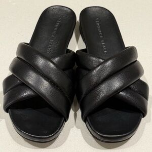 Veronica Beard Elise Slide Black Leather Sandals